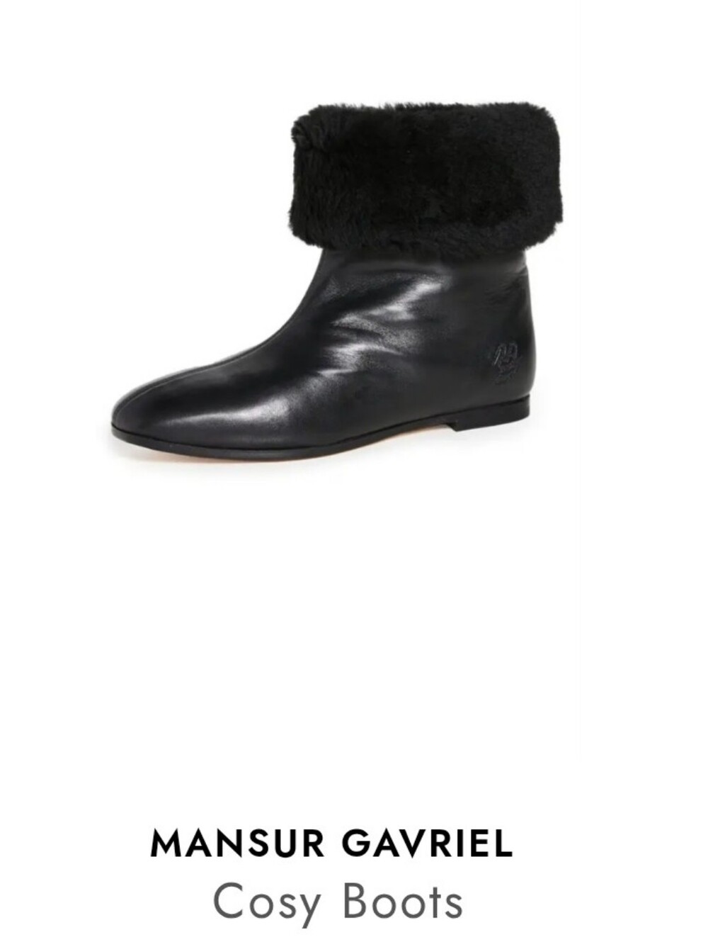 NEW Mansur Gavriel Flat Cozy Boots Black Leather Fold-Over Trimmed Shearling, 37